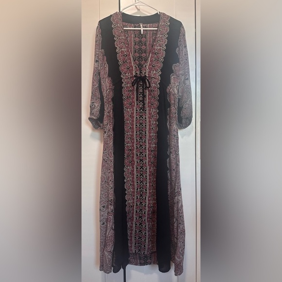 Free People Boho Black And Mauve Maxi Paisley Dress Size S - Picture 9 of 13